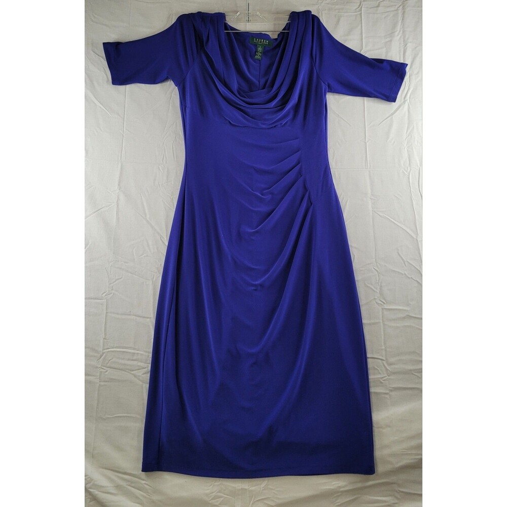 Lauren Ralph Lauren Dress Womenโs Size 6 Blue Scoop Neck Stretch LRL
